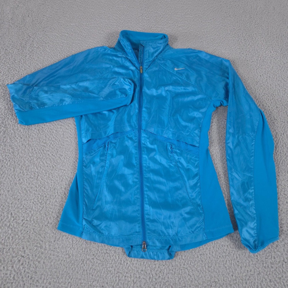Nike Jacket Womens Small Blue Full Zip Windbreaker Reflective Running Athletic